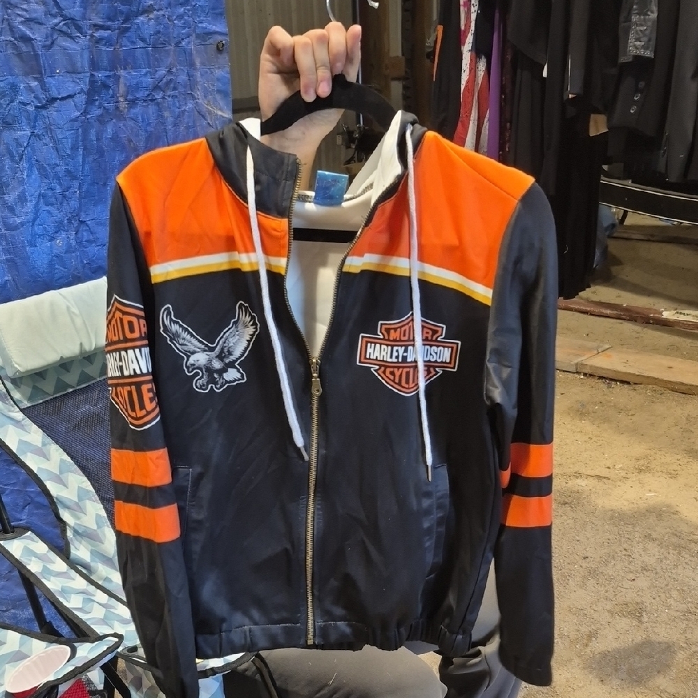 Harley-Davidson Black and Orange Hoodie Jacket